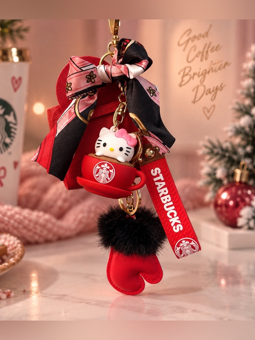 Crimson Coffee Crush Kawaii Bundle | Mini Bag, Scarf, Soft Squish Mitten Charm